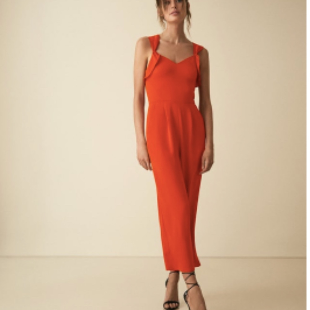 Reiss Neck Back Cut Out Jumpsuit Orange Sz 6 NWT